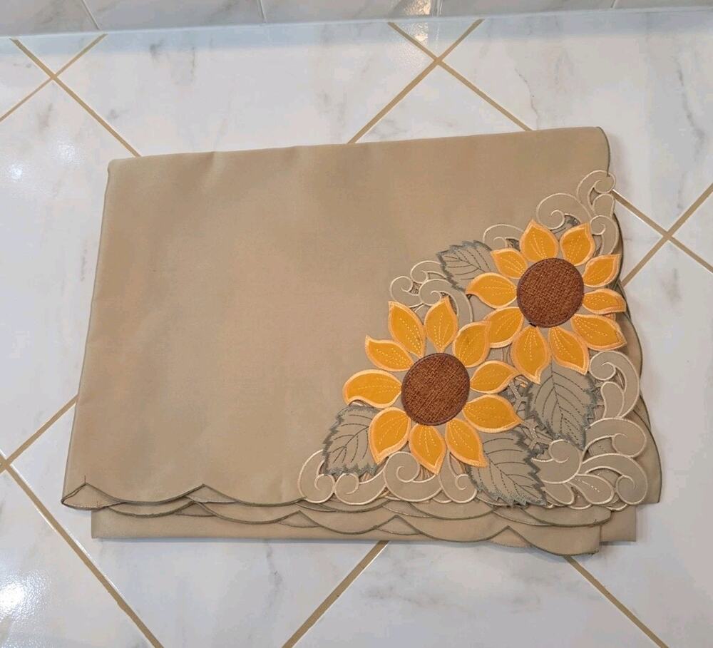 Embroidered Sunflower Harvest Tablecloth 60x84 Rectangular Autumn...